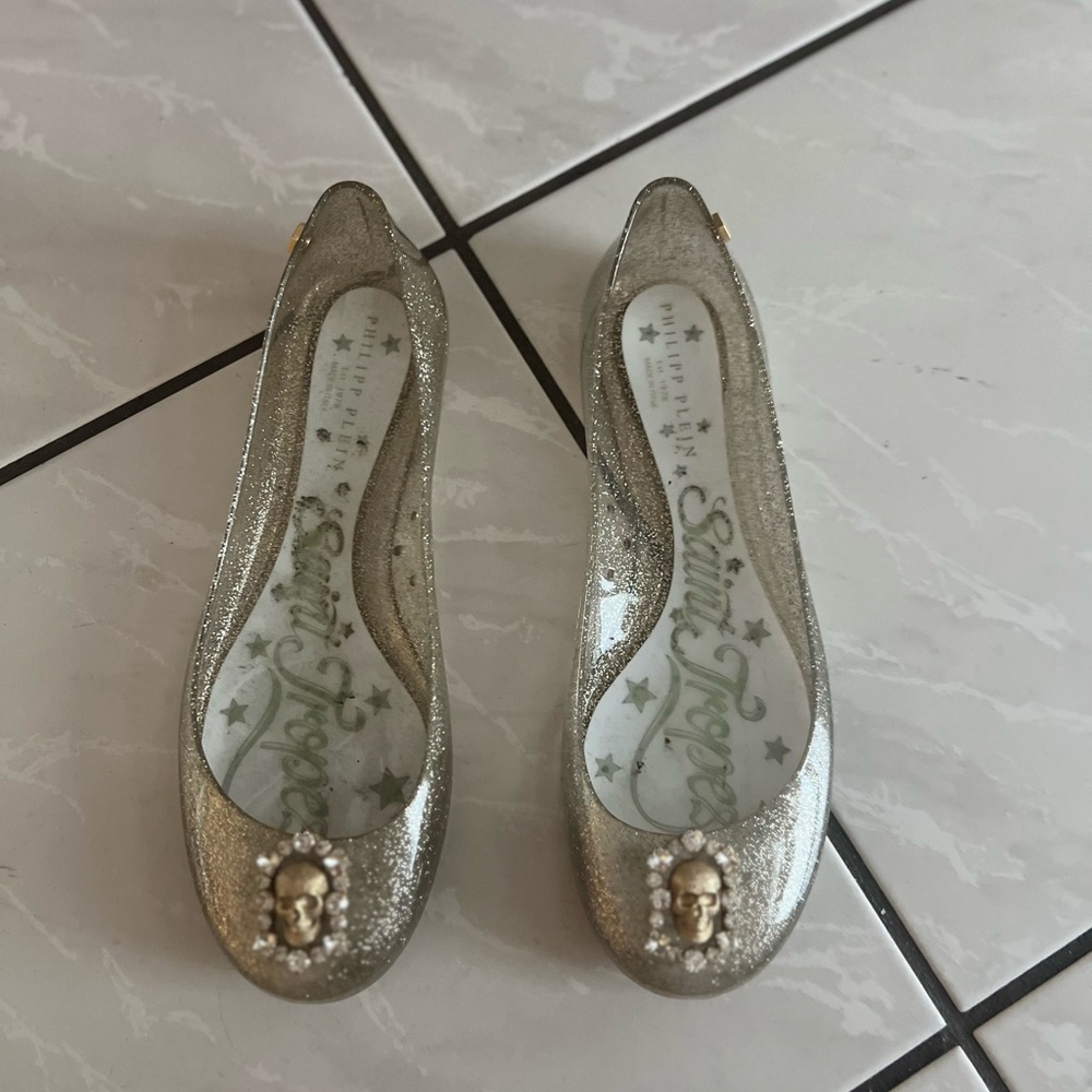 Philipp Plein clear golden  Flats with Skull Accent
